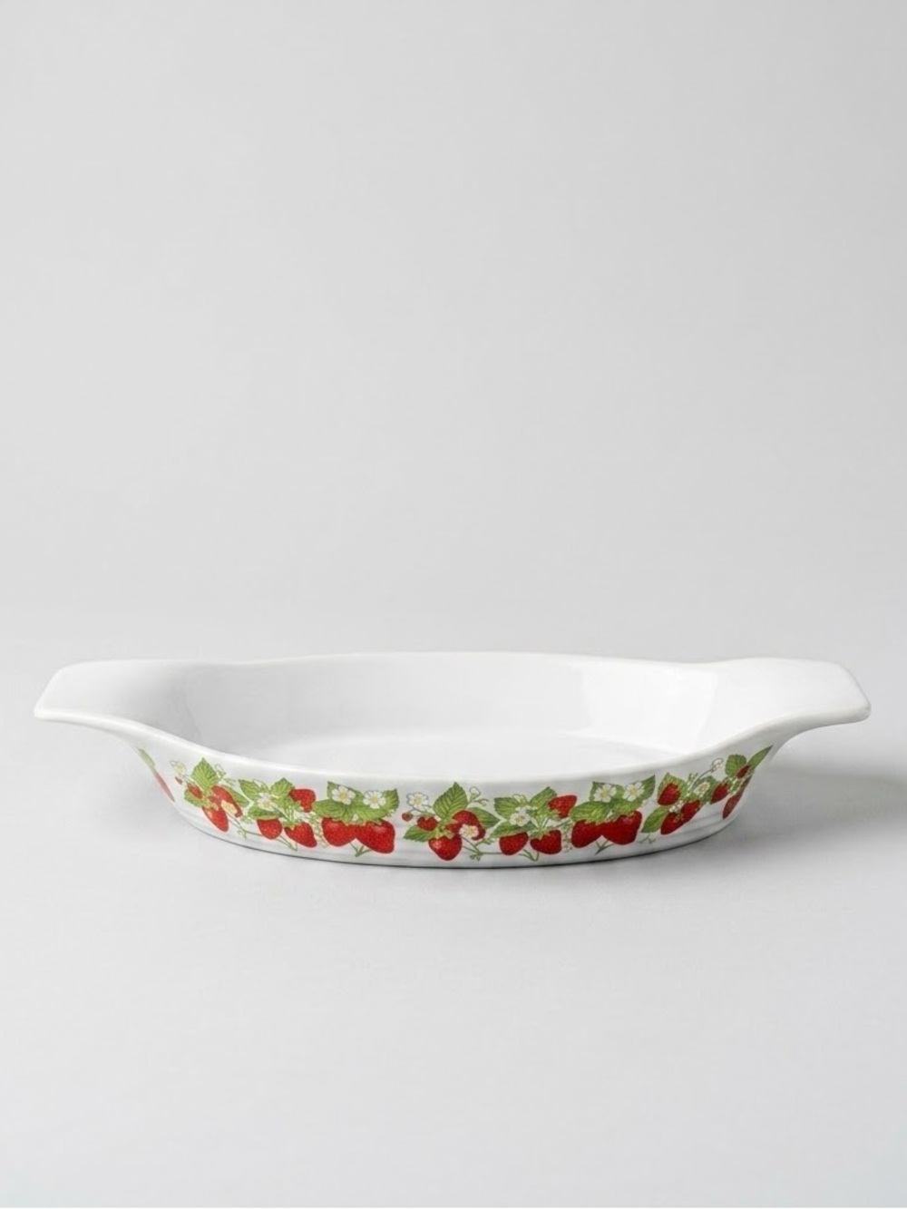 Vintage Strawberry Casserole Dish Oval Ceramic Baking Serving Dish Made in Japan